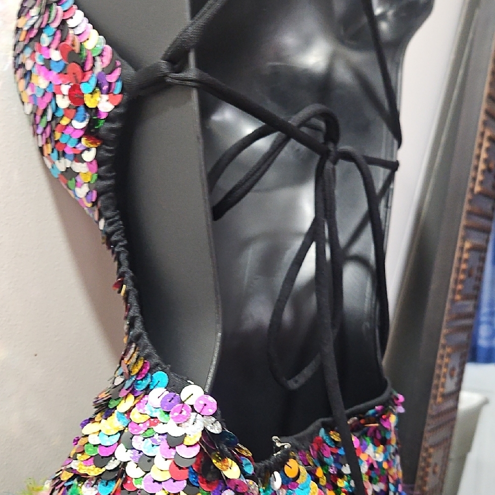 Source Unknown Vibrant Sequin and Feather Mini Dr… - image 8